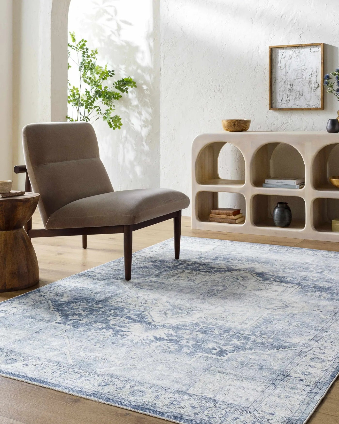 Mauro Navy Medallion Washable Area Rug - Clearance by Boutique Rugs