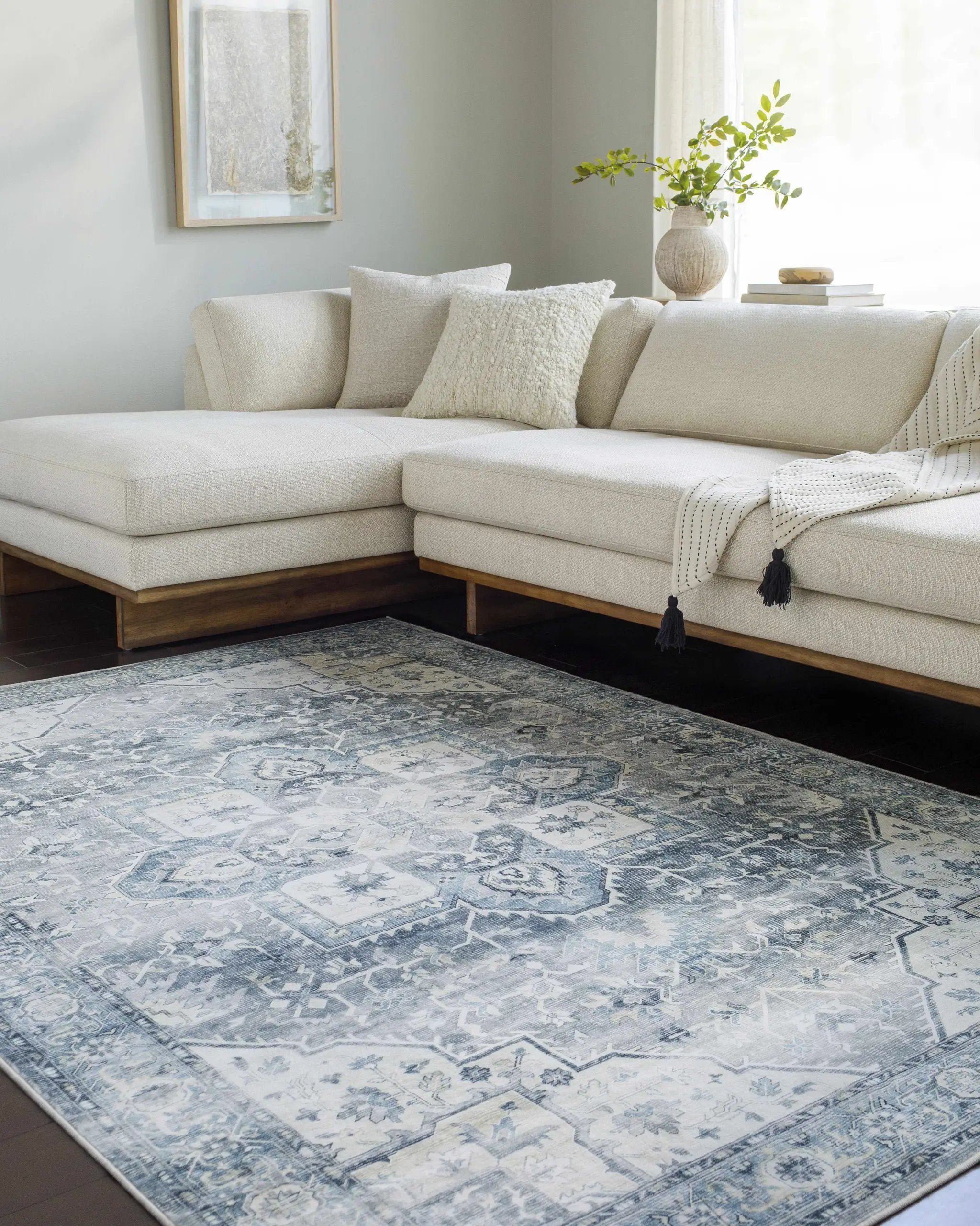 Mauro Blue Medallion Washable Area Rug - Clearance by Boutique Rugs