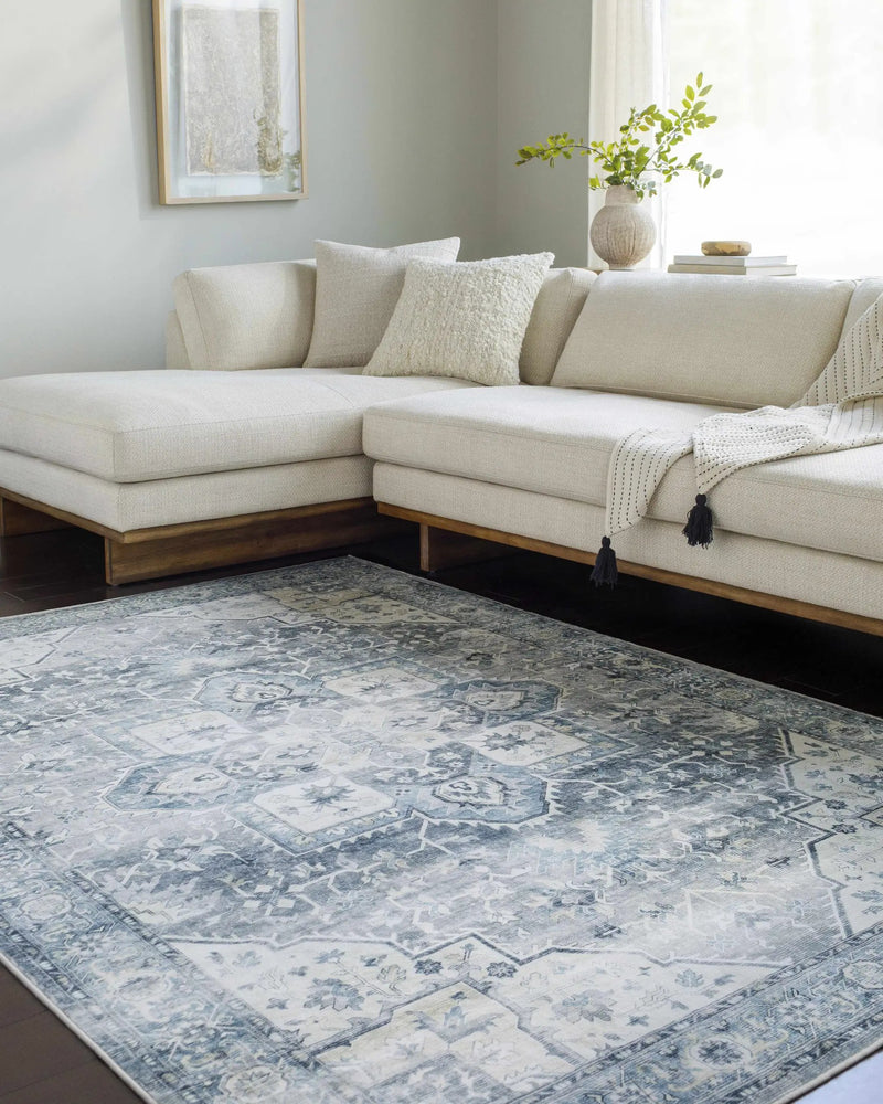 Mauro Blue Medallion Washable Area Rug - Clearance by Boutique Rugs