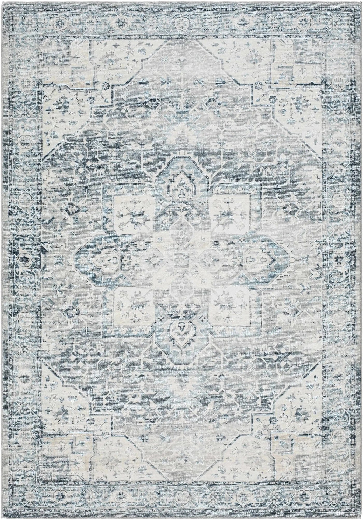 Mauro Blue Medallion Washable Area Rug - Clearance by Boutique Rugs