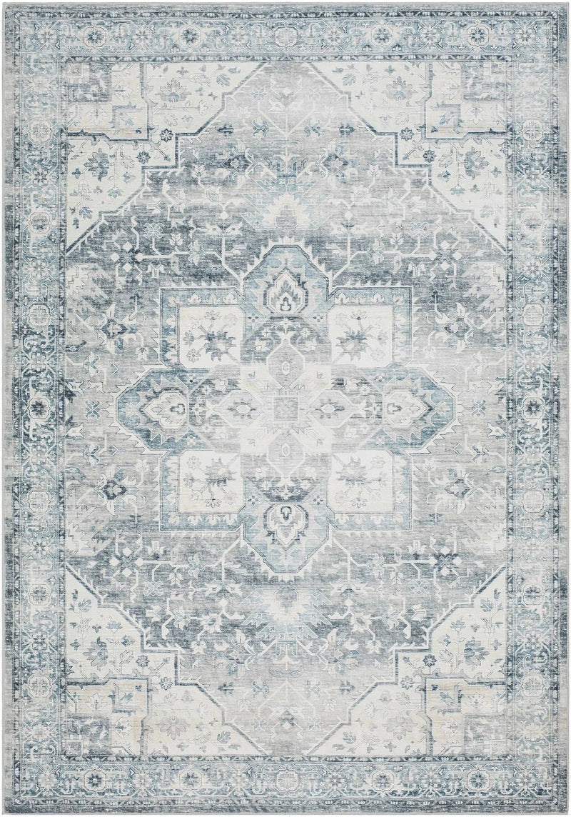 Mauro Blue Medallion Washable Area Rug - Clearance by Boutique Rugs