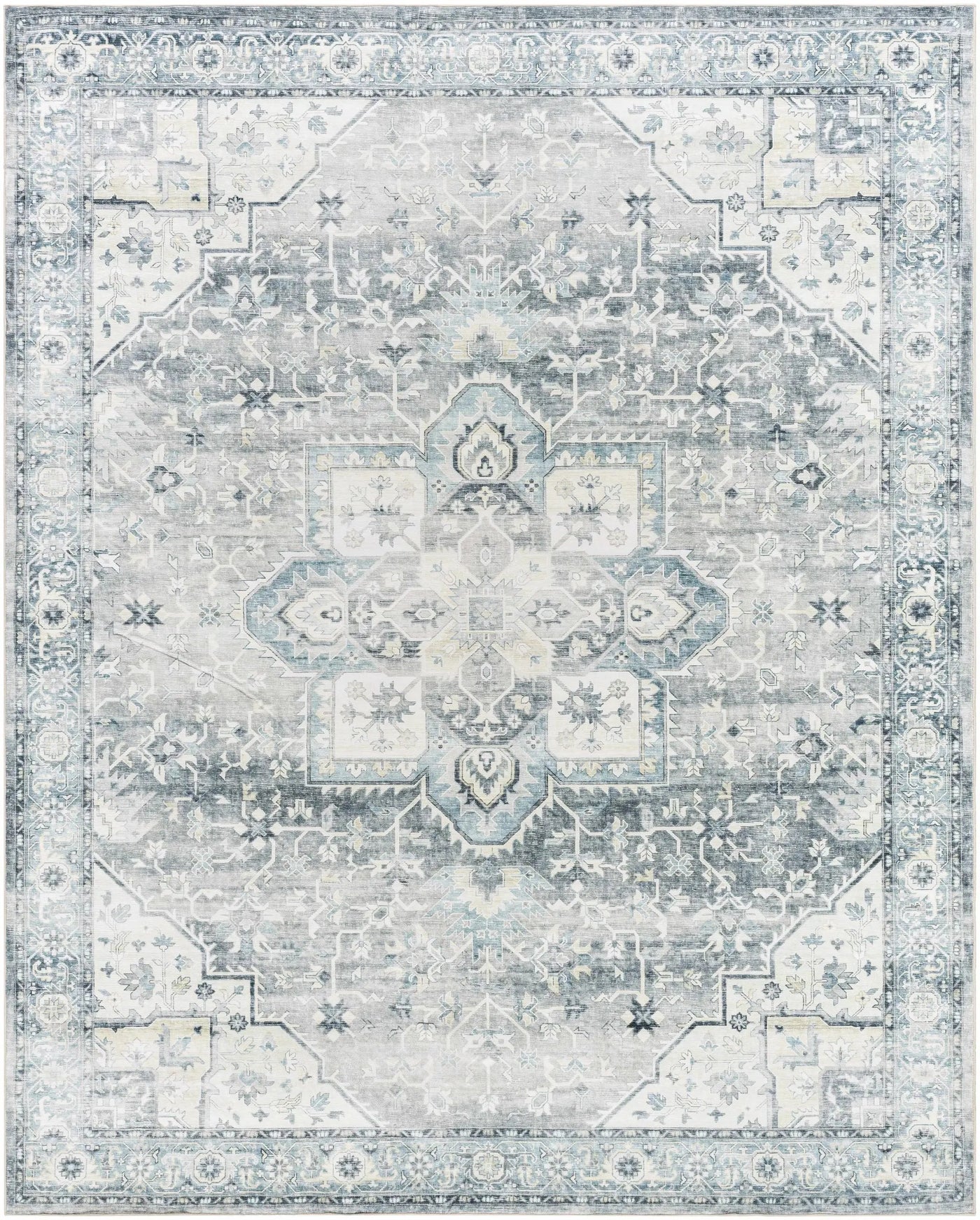 Mauro Blue Medallion Washable Area Rug - Clearance by Boutique Rugs