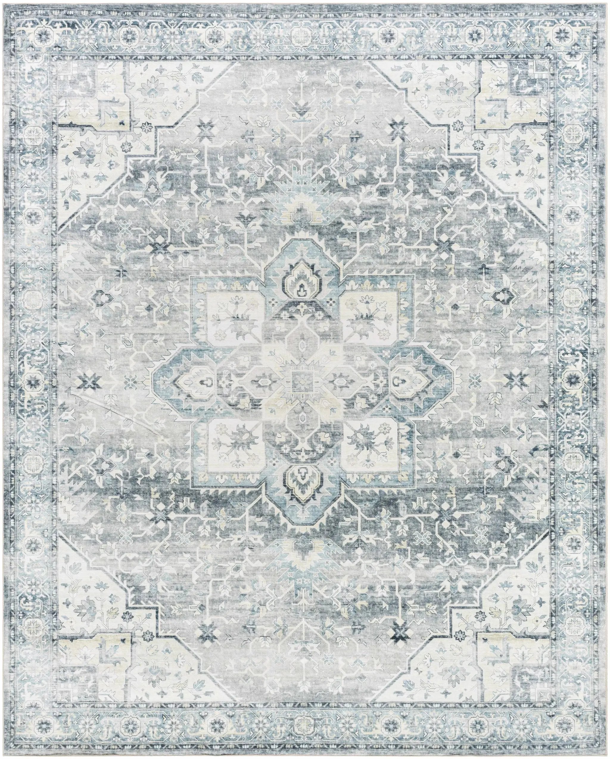 Mauro Blue Medallion Washable Area Rug - Clearance by Boutique Rugs