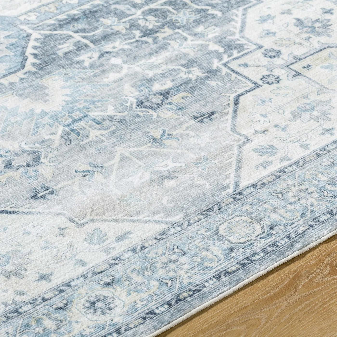 Mauro Blue Medallion Washable Area Rug - Clearance by Boutique Rugs