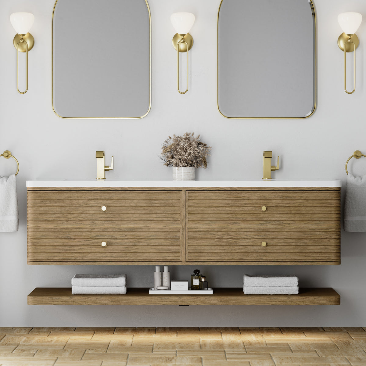James Martin Allamari 72" Floating Double Bathroom Vanity, Dune Mist, view 21