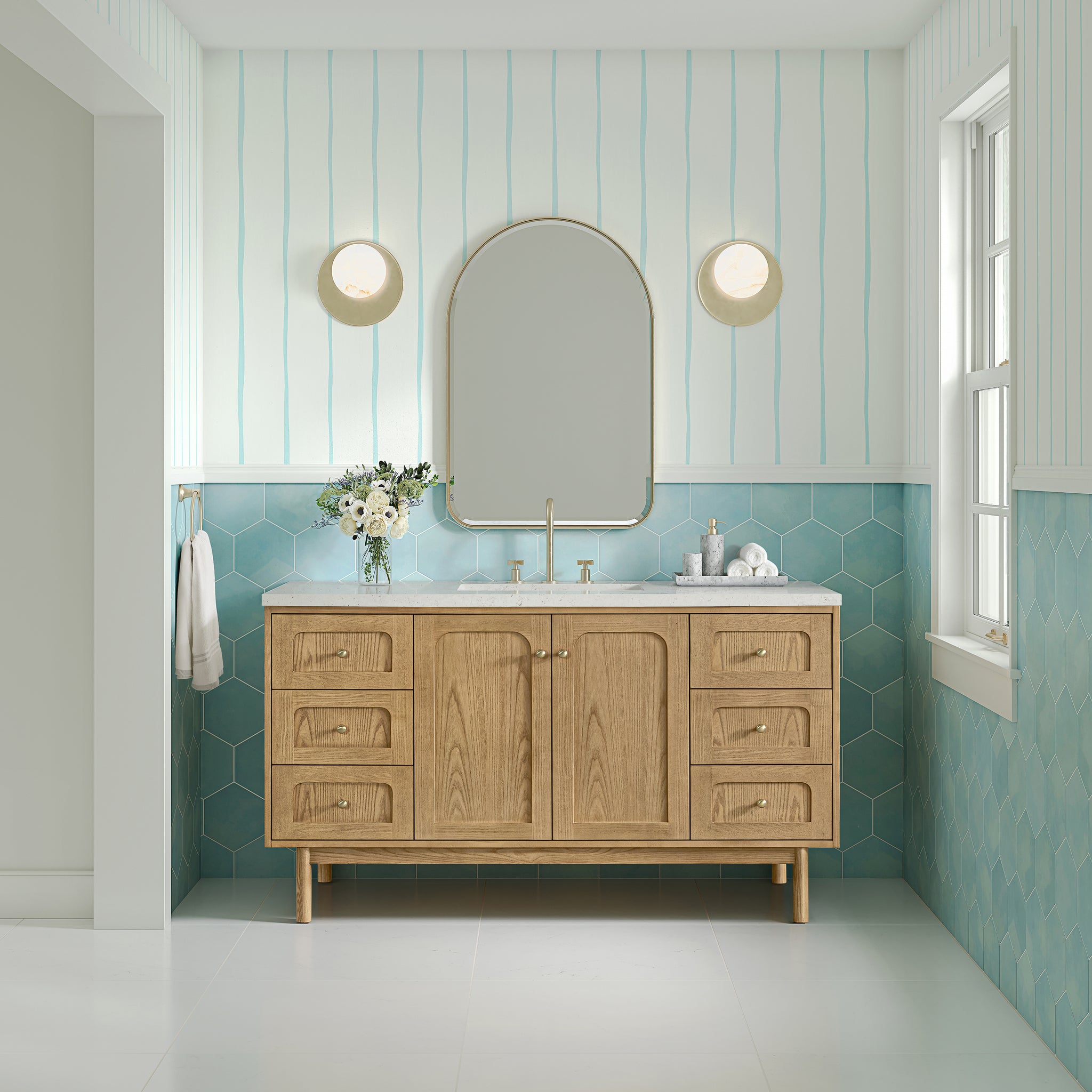 James Martin Laurent 60" Dual Mount Single Bathroom Vanity, Light Natural Oak, view 30
