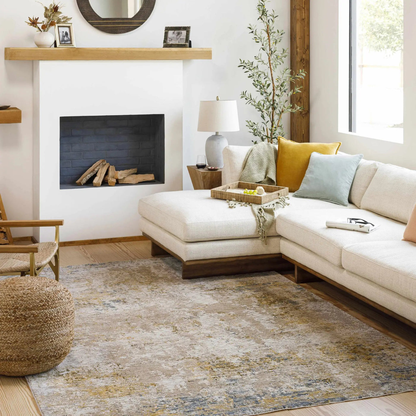 Meads Abstract Mustard Luxe Rug by Boutique Rugs
