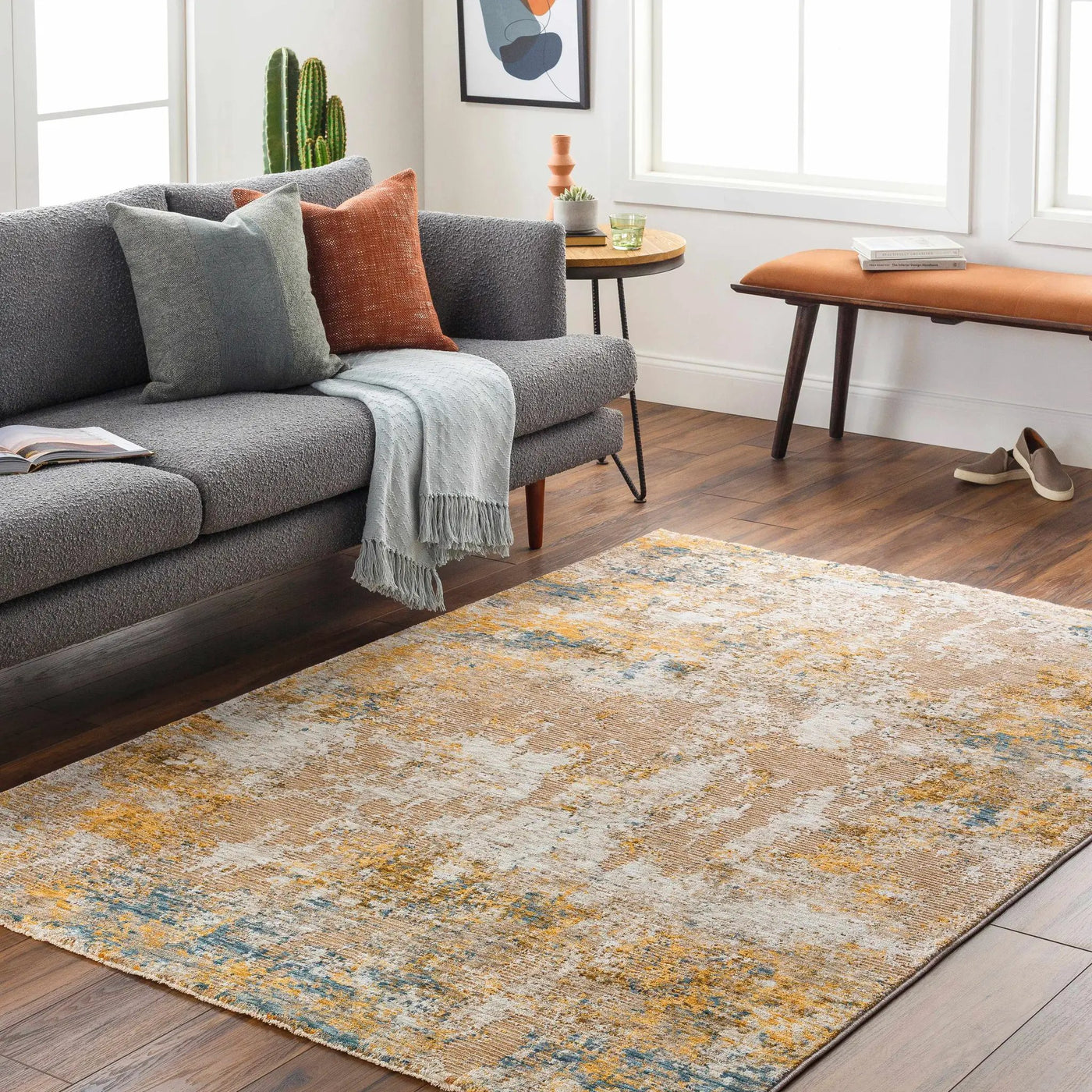 Meads Abstract Mustard Luxe Rug by Boutique Rugs