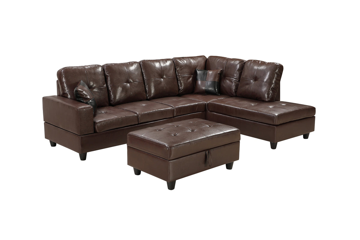 Brown Faux Leather Sectional Sofa Set with Left-Facing Chaise - Brown, photo 5 of 8