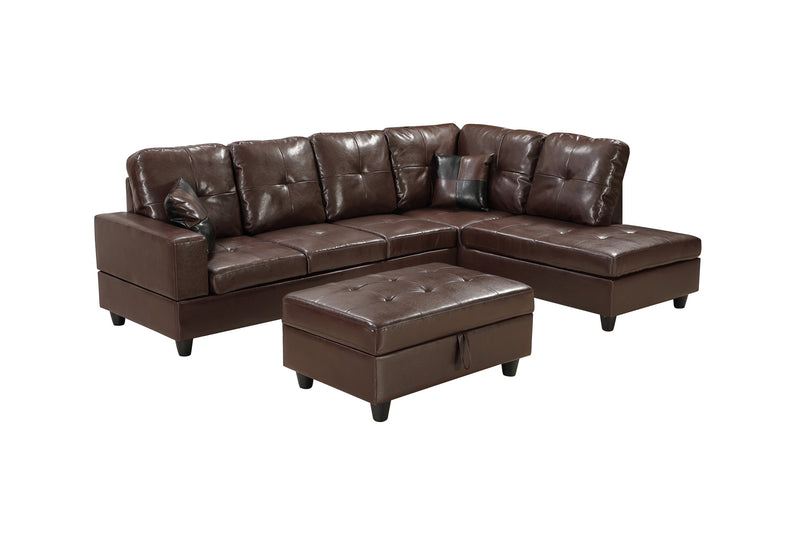 Brown Faux Leather Sectional Sofa Set with Left-Facing Chaise - Brown, photo 5 of 8