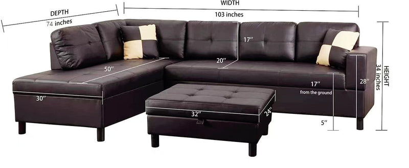 Brown Faux Leather Sectional Sofa Set with Left-Facing Chaise - Brown, photo 7 of 8