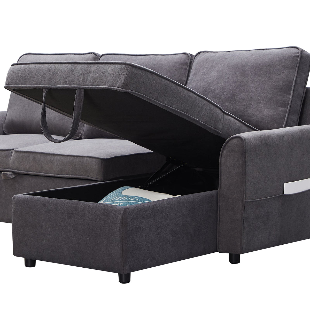 Modern Modular L-Shaped Sofa Bed with Chaise - Dark Grey Linen, photo 11 of 11