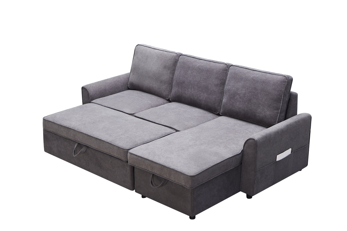 Modern Modular L-Shaped Sofa Bed with Chaise - Dark Grey Linen, photo 3 of 11