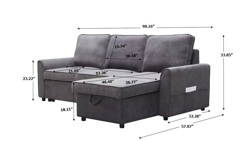 Modern Modular L-Shaped Sofa Bed with Chaise - Dark Grey Linen, photo 6 of 11