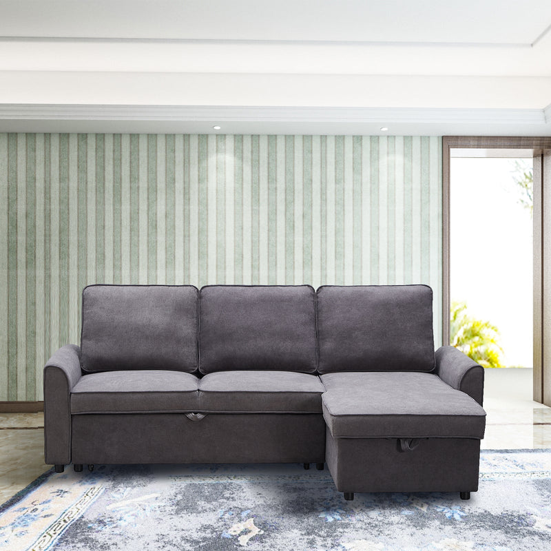 Modern Modular L-Shaped Sofa Bed with Chaise - Dark Grey Linen, photo 7 of 11
