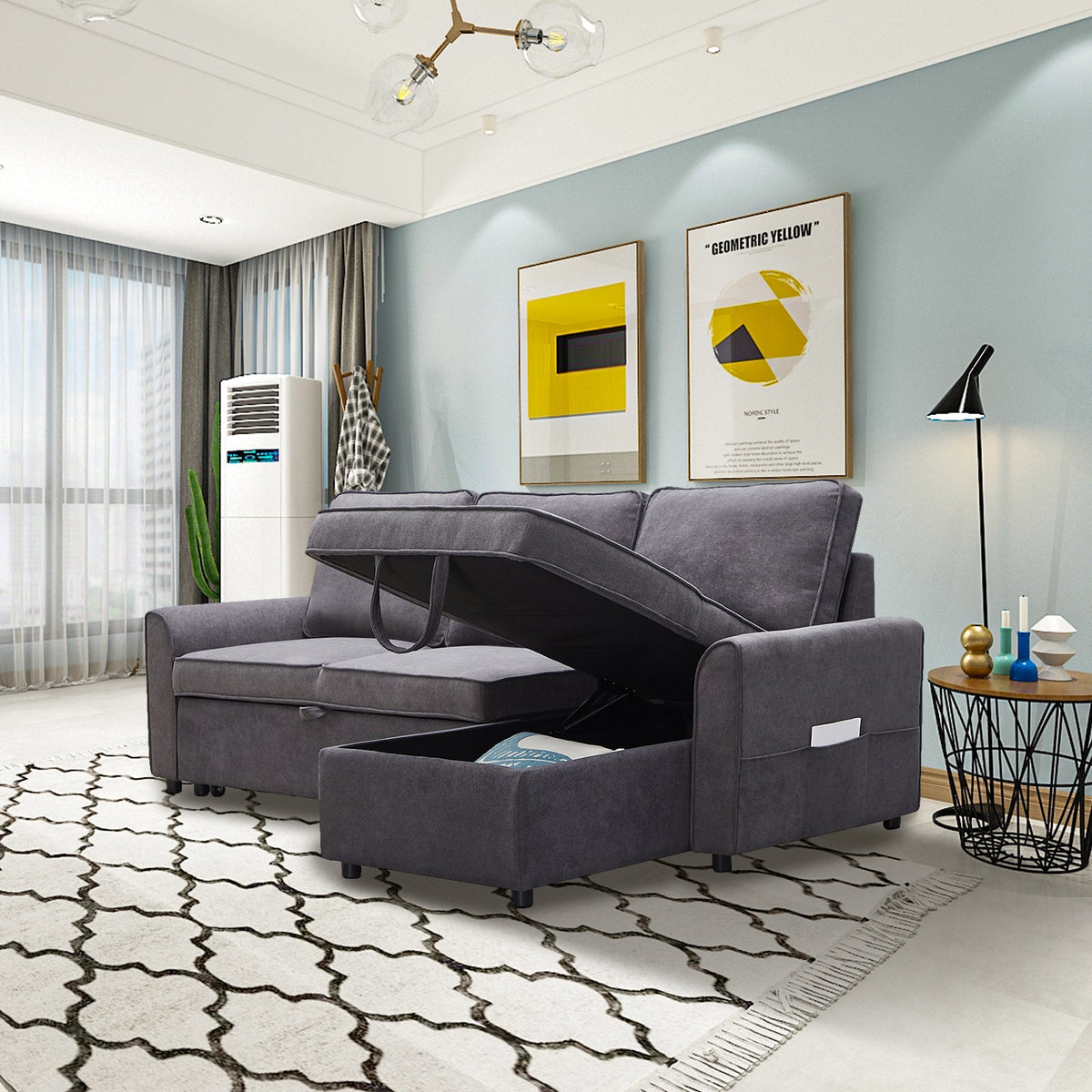 Modern Modular L-Shaped Sofa Bed with Chaise - Dark Grey Linen, photo 8 of 11