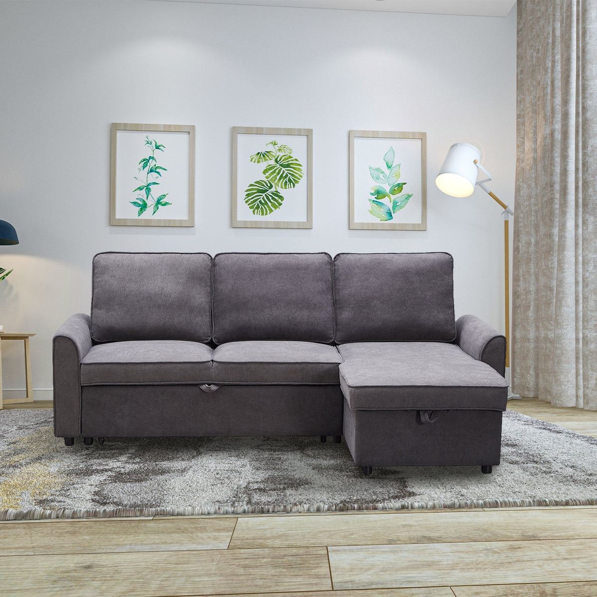 Modern Modular L-Shaped Sofa Bed with Chaise - Dark Grey Linen, photo 9 of 11