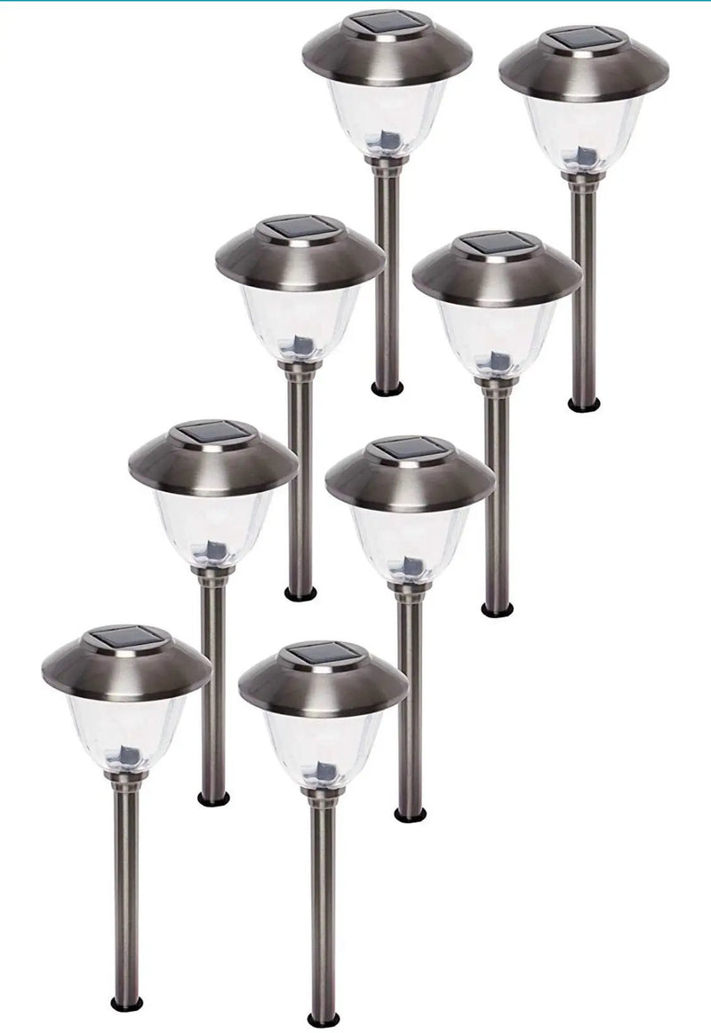 Member's Mark 8 Piece LED Solar Path Lights 14 Lumen - Stainless Steel ( Silver ) by Outdoor Solar Outlet