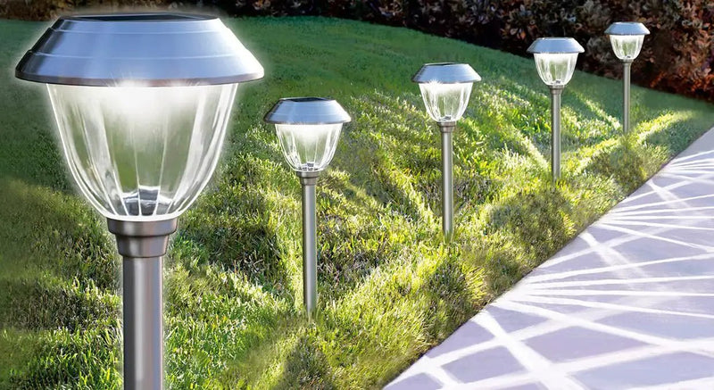 Member's Mark 8 Piece LED Solar Path Lights 14 Lumen - Stainless Steel ( Silver ) by Outdoor Solar Outlet