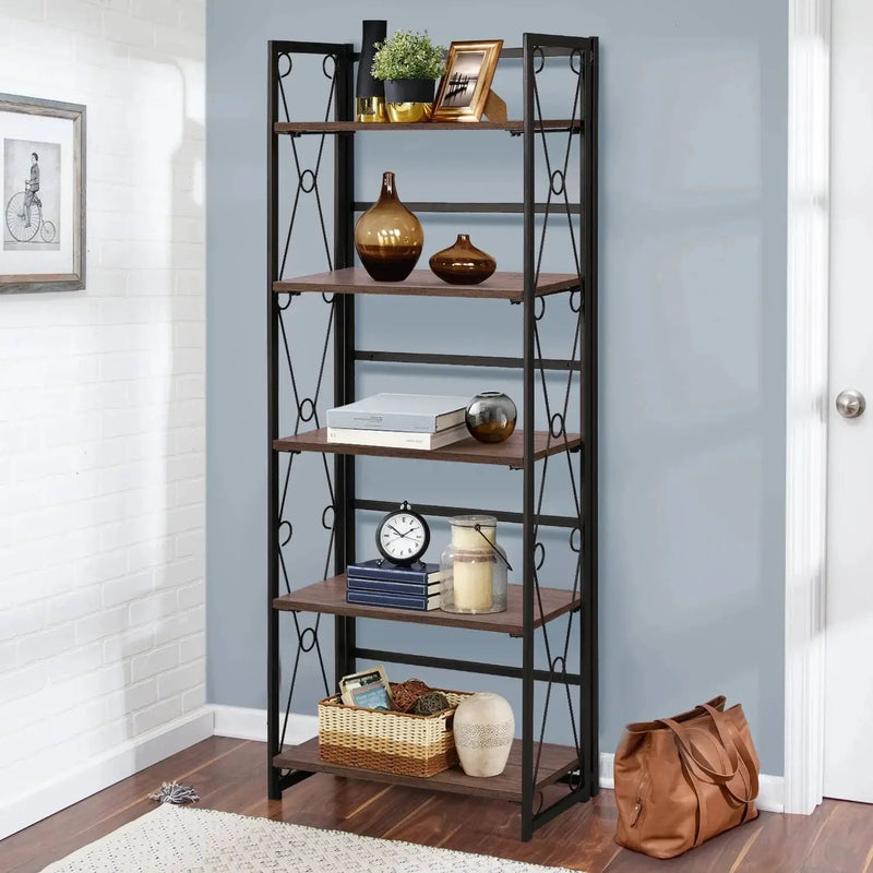 Metal 5 Shelf Folding Bookshelf Industrial Frame by House Of Avana