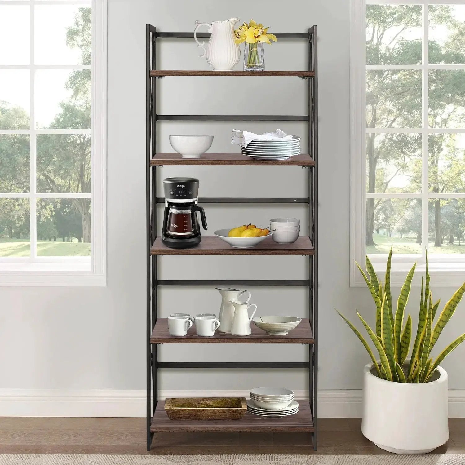 Metal 5 Shelf Folding Bookshelf Industrial Frame by House Of Avana