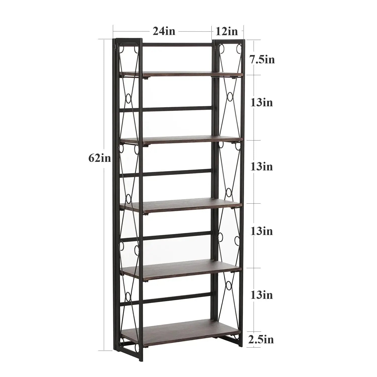 Metal 5 Shelf Folding Bookshelf Industrial Frame by House Of Avana