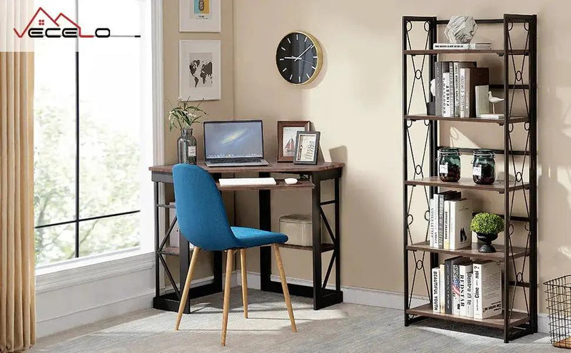 Metal 5 Shelf Folding Bookshelf Industrial Frame by House Of Avana