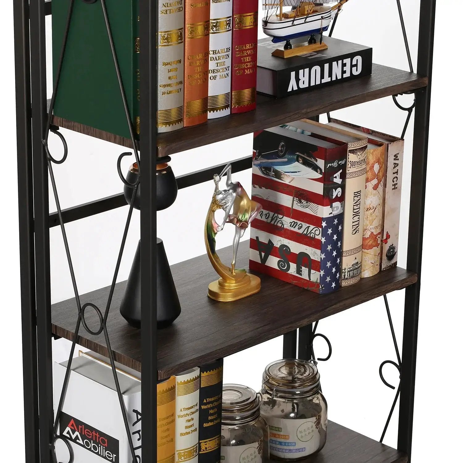 Metal 5 Shelf Folding Bookshelf Industrial Frame by House Of Avana