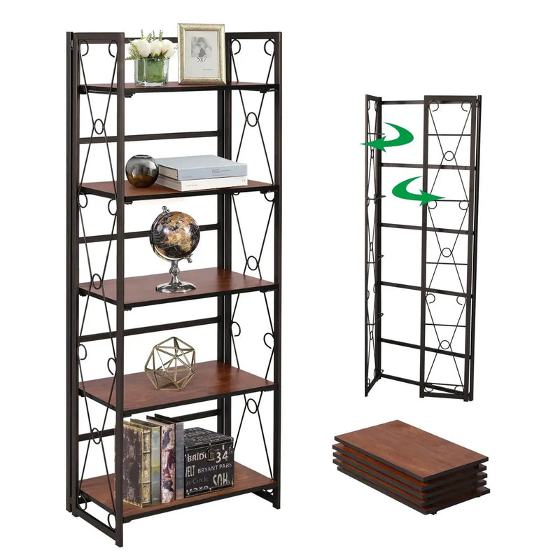 Metal 5 Shelf Folding Bookshelf Industrial Frame by House Of Avana