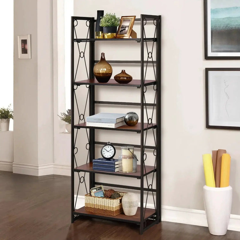 Metal 5 Shelf Folding Bookshelf Industrial Frame by House Of Avana