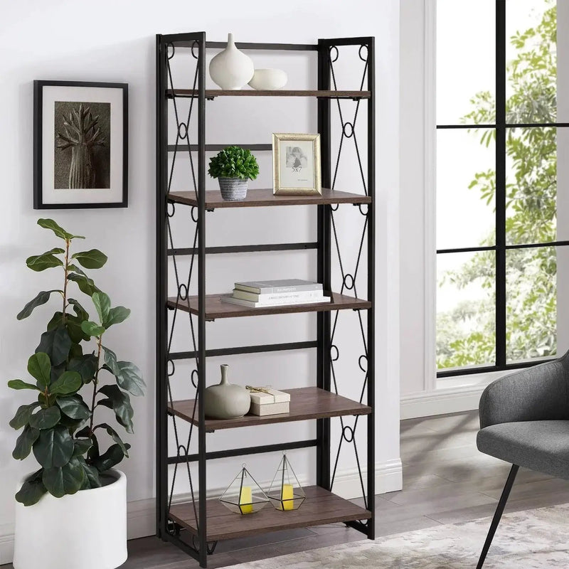 Metal 5 Shelf Folding Bookshelf Industrial Frame by House Of Avana