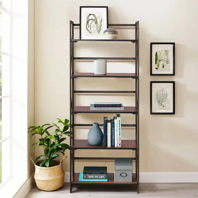 Metal 5 Shelf Folding Bookshelf Industrial Frame by House Of Avana