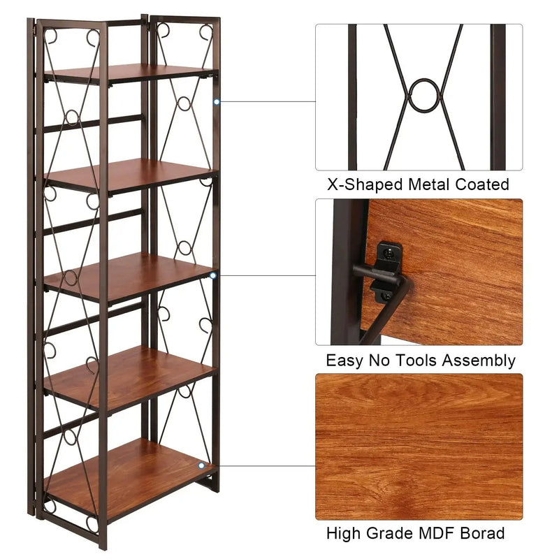 Metal 5 Shelf Folding Bookshelf Industrial Frame by House Of Avana