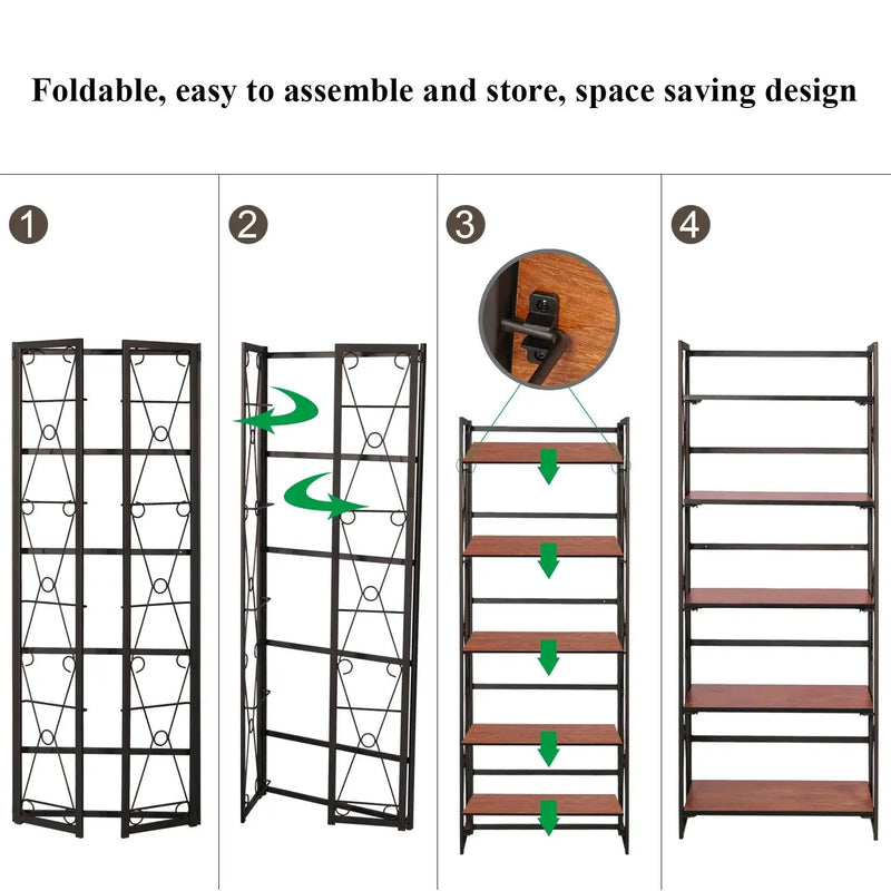 Metal 5 Shelf Folding Bookshelf Industrial Frame by House Of Avana