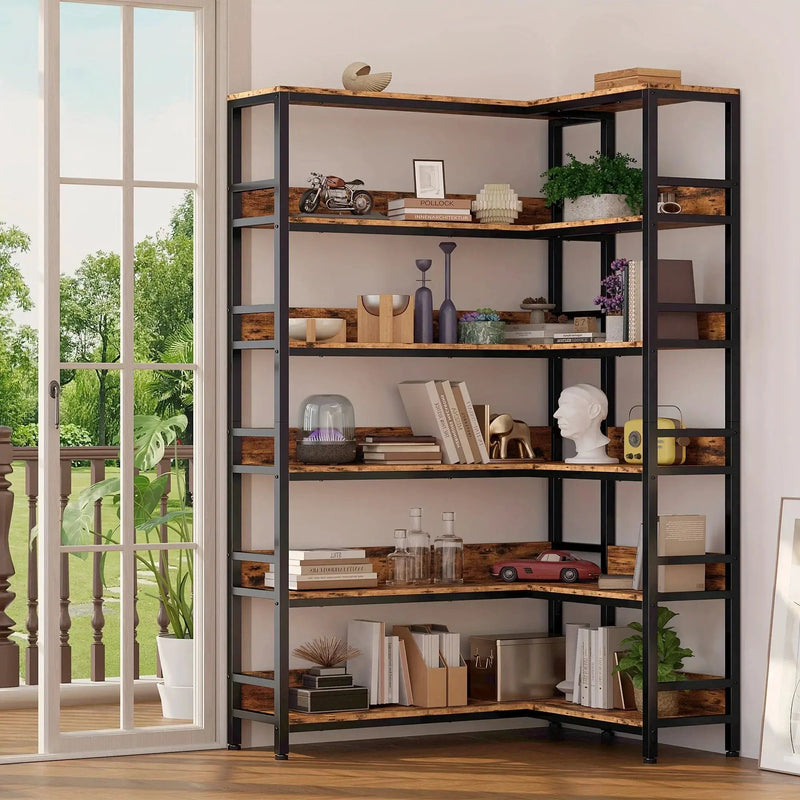 Metal 6-Tier Corner Bookshelf with Spinning Feature for Small Spaces by House Of Avana