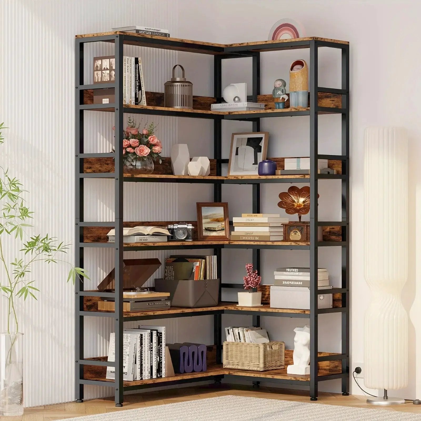 Metal 6-Tier Corner Bookshelf with Spinning Feature for Small Spaces by House Of Avana