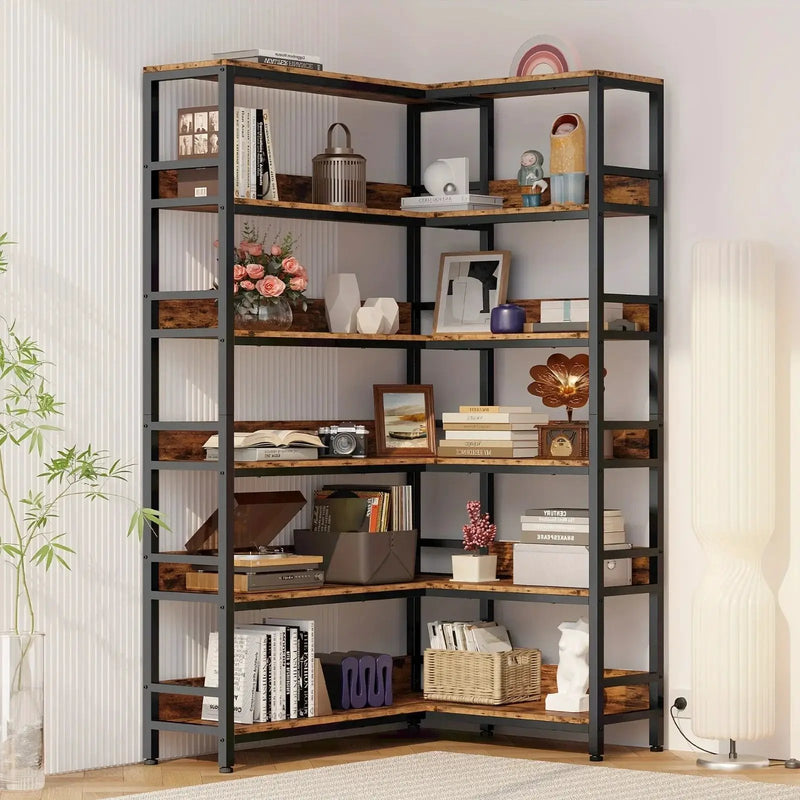 Metal 6-Tier Corner Bookshelf with Spinning Feature for Small Spaces by House Of Avana