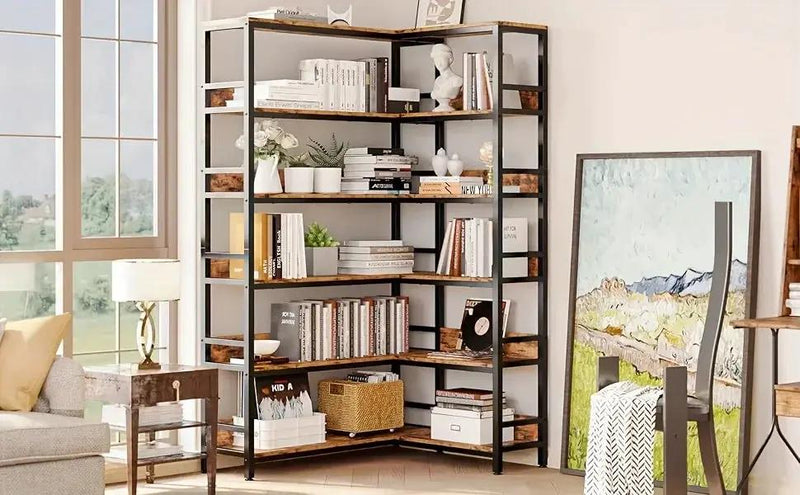 Metal 6-Tier Corner Bookshelf with Spinning Feature for Small Spaces by House Of Avana