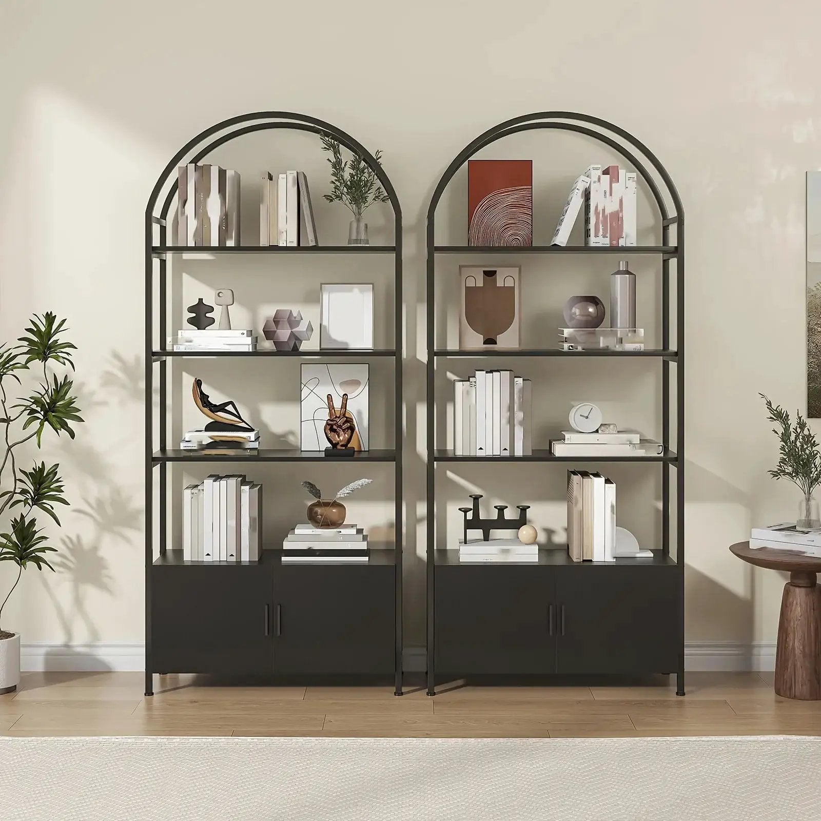 Metal Arched Bookshelf with Doors - 71" Freestanding Display Shelving Unit by House Of Avana