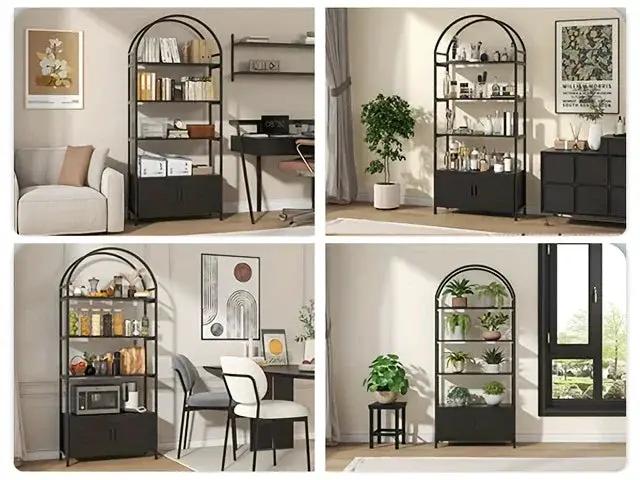 Metal Arched Bookshelf with Doors - 71" Freestanding Display Shelving Unit by House Of Avana