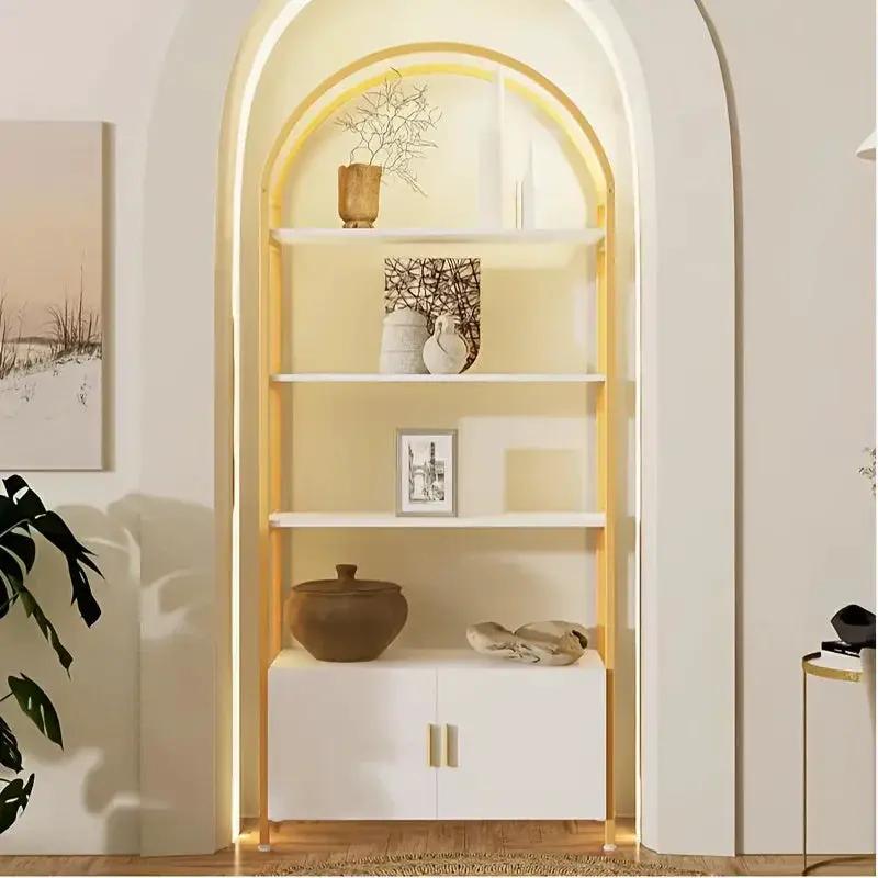 Metal Arched Bookshelf with Doors - 71" Freestanding Display Shelving Unit by House Of Avana