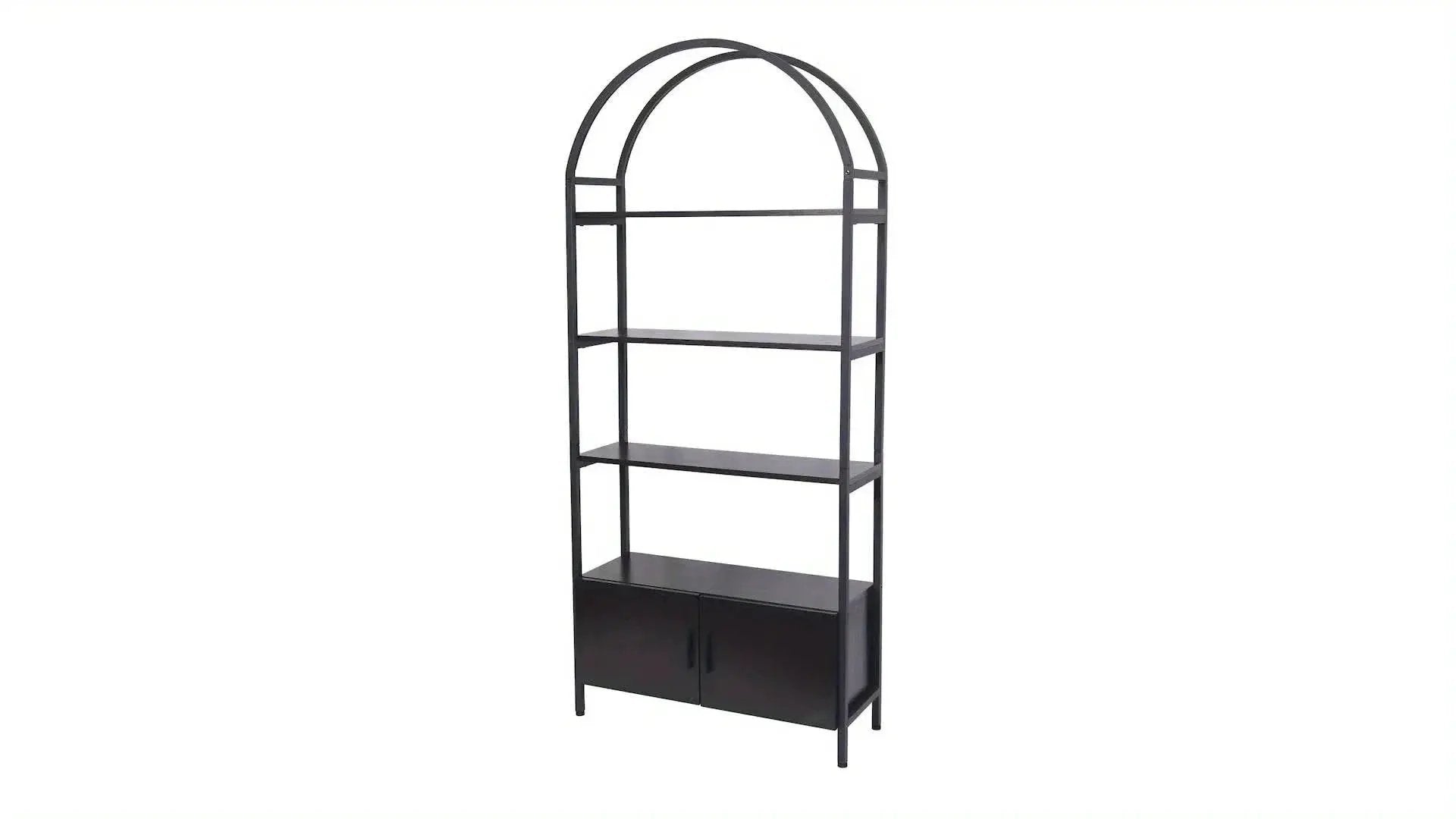 Metal Arched Bookshelf with Doors - 71" Freestanding Display Shelving Unit by House Of Avana