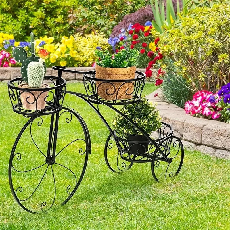Metal Bicycle Planter 3 Tier Tricycle Flower Plant Stand Parisian Style Flower Display Stand Cart For Home Decor Patio Garden Flower Shop Indoor Outdoor by House Of Avana