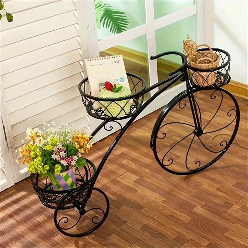 Metal Bicycle Planter 3 Tier Tricycle Flower Plant Stand Parisian Style Flower Display Stand Cart For Home Decor Patio Garden Flower Shop Indoor Outdoor by House Of Avana