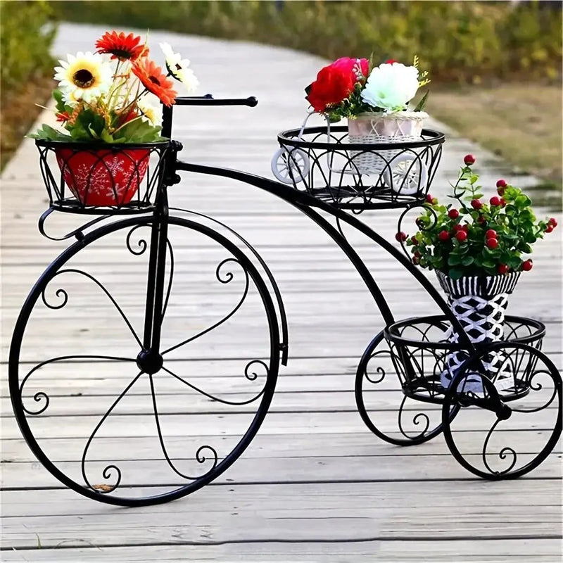 Metal Bicycle Planter 3 Tier Tricycle Flower Plant Stand Parisian Style Flower Display Stand Cart For Home Decor Patio Garden Flower Shop Indoor Outdoor by House Of Avana