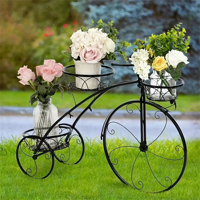 Metal Bicycle Planter 3 Tier Tricycle Flower Plant Stand Parisian Style Flower Display Stand Cart For Home Decor Patio Garden Flower Shop Indoor Outdoor by House Of Avana
