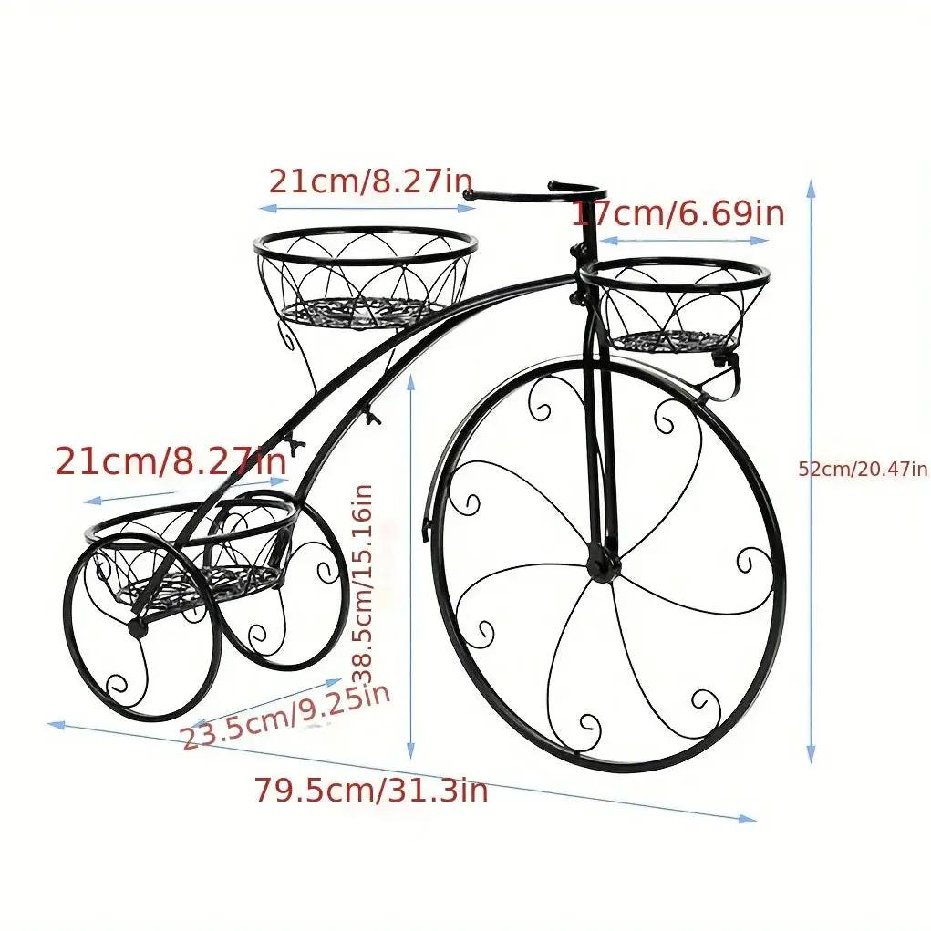 Metal Bicycle Planter 3 Tier Tricycle Flower Plant Stand Parisian Style Flower Display Stand Cart For Home Decor Patio Garden Flower Shop Indoor Outdoor by House Of Avana