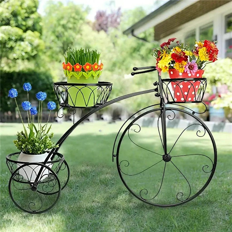 Metal Bicycle Planter 3 Tier Tricycle Flower Plant Stand Parisian Style Flower Display Stand Cart For Home Decor Patio Garden Flower Shop Indoor Outdoor by House Of Avana