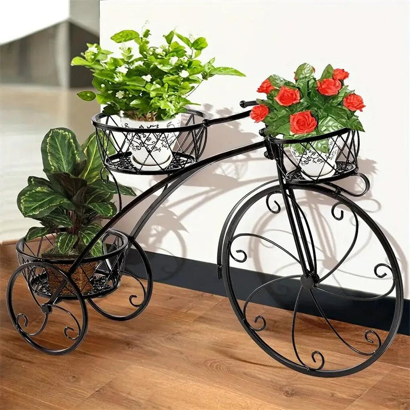 Metal Bicycle Planter 3 Tier Tricycle Flower Plant Stand Parisian Style Flower Display Stand Cart For Home Decor Patio Garden Flower Shop Indoor Outdoor by House Of Avana