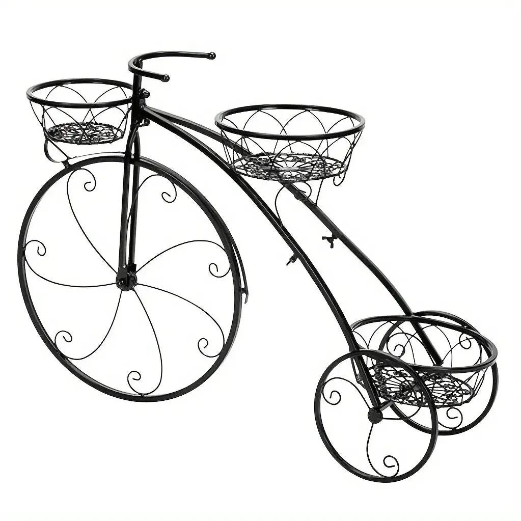 Metal Bicycle Planter 3 Tier Tricycle Flower Plant Stand Parisian Style Flower Display Stand Cart For Home Decor Patio Garden Flower Shop Indoor Outdoor by House Of Avana